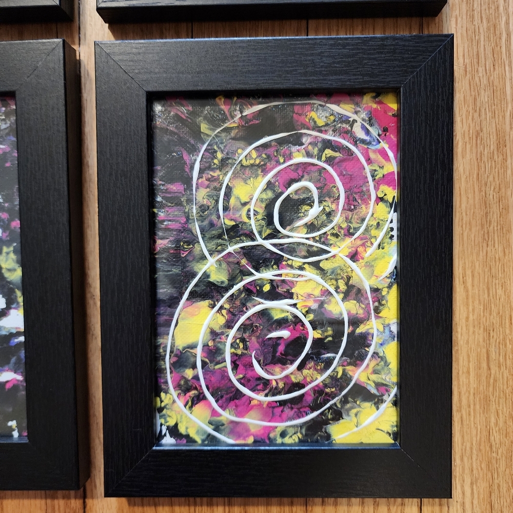 4 HANDCRAFTED Black Frame Paintings Abstract HANDPAINTED Wall Art Decor Tabletop - Picture 8 of 17